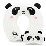 Travel Pillow, Kids Travel Pillow with Sleep Eye Mask, Soft Memory Foam Neck Pillow for Kids Boys & Girls, Teens, Travel Accessories for Airplane - Panda Neck Pillow