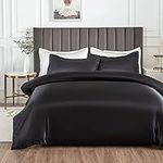 Morbuy Silk Satin King Duvet Cover with 2 Pillowcases, Black Bedding Set Easy Care Duvet Cover Set with Zipper Closure - Luxury Ultra Soft Quilt Cover 3 Piece - 220x230cm