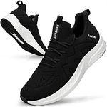 Feethit Trainers Men Running Shoes Tennis Sports Training Walking Gym Athletic Fitness Fashion Sneakers Trainers for Men Breathable Lightweight Comfortable Outdoor Flat Shoes for Jogging Black UK 8