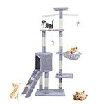 Cat Tree, 143cm Cat Scratch Posts Multi-Level Stable Cat Climbing Tower Cat Activity Trees with Ladder, Indoor Pet Activity Furniture Play House for Kitty Kitten (Grey)