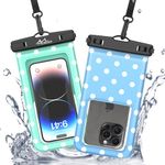 MoKo Large Waterproof Phone Pouch - 2 Pack Floating Water Protector Case Dry Bag with Detachable Lanyard, Compatible for iPhone 15 14 13 Pro Max, Galaxy S23 S22 Ultra, MintGreen+SkyBlue