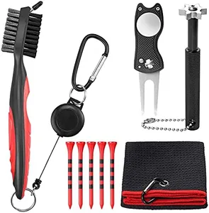 VINTEAM Golf Accessories Gift Set, Golf Towel, Golf Club Brush with Groove Cleaner, Foldable Divot Repair Tool with Ball Marker, Club Groove Cleaner Set and Golf Tee Holder - Golf Club Cleaning Kit