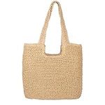 AnChang Straw Beach Bag Handmade Tote Bag Women Straw Bag Large Capacity Beach Bag Soft Woven Bag Shoulder Bag Summer Handbag (Beige)