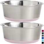 Gorilla Grip Stainless Steel Metal Dog Bowl Set of 2, Rubber Base, Heavy Duty, Rust Resistant, Food Grade BPA Free, Less Sliding, Quiet Pet Bowls for Cats and Dogs, Holds 4 Cups (32 fl oz), Lt Pink