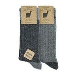 GoWith Alpaca Wool Socks for men and women, 2 pairs multipack, fine knit, warm, soft, cosy, natural wool, thermal, thick boot socks, walking hiking camping, grey size 6-8