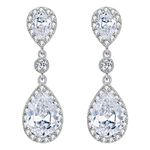 EleQueen Teardrop Bridal Dangle Earrings Inspired 925 Sterling Silver Cubic Zirconia for Women Clear, Valentine's Day/Mother's Day/Christmas Jewerly Gift for Wife/Mom