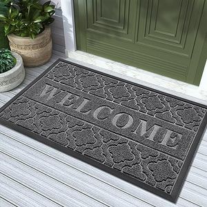 Yimobra Welcome Door Mat, Heavy Duty Sturdy Front Door Mat for Home Entrance, Garage and Garden Outside Entryway Floor Mat, Non Slip, Fade Resistant, Easy Clean, 36 x 24 Inch, Dark Gray