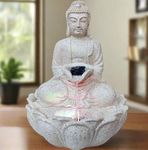 ALILA Buddha Statue Water Fountain for Living Room Home Decor Decoration Table Top Indoor Outdoor Gift Gifting Items, 14 inches / 35cm (14inches, OffWhite)