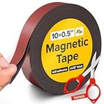 X-bet MAGNET Flexible Magnetic Tape - 1/2 Inch x 10 Feet Magnetic Strip with Strong Self Adhesive - Ideal Magnetic Roll Tape for DIY and Craft Projects - Sticky Magnets for Refrigerator