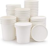 25 x White Disposable Soup Ice Cream Container [25 Pack, 16oz] Compostable Biodegradable Takeaway Paper Bowl Containers, Cardboard Round Deli Tubs Lids Heavy Duty Sizes: 8oz 12oz 16oz 26oz 32oz