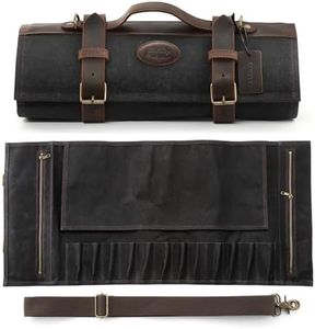 XINZUO Chef Knife Roll Bag Professional,16oz Waxed Canvas and Crazy Horse Leather,12 Slots Plus 2 Zipper Pockets,Adjustable Shoulder Strap-Travel Tool Roll Pouch(Bag Only)