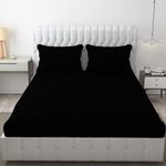 FRESH FROM LOOM Microfiber Wrinkle Resistant | Soft Skin Safe | Breathable Queen Size Flat Bedsheets | Hotel & Home | Double Bedsheet Set with 2 Pillow Covers (95x90 Inches Black)