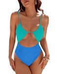 Blooming Jelly Womens One Piece Swimsuit Tummy Control Bathing Suit Sexy Flattering Cheeky High Cut Out Cute Ladies Swimwear, Cornflower Blue, Medium