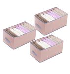 House of Quirk Wardrobe Clothes Organizer For 8 Grids Foldable Closet Organizers Bins For Bedroom, Inside Clothes Organizer Box For T-Shirts,Pants,Scarves,Skirts (Pink,Pack Of 3, Fabric Cotton Linen)