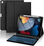 OYEEICE Keyboard Case for iPad 9th Generation - 7 Color Backlit Wireless Detachable Folio Cover with Pencil Holder for iPad 9th/8th/7th Gen 10.2 inch, iPad Pro 10.5" & iPad Air 3rd Gen - Black