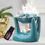 Pure Source India Ceramic Hand Type Oil Burner Diffuser for Home, Office, with 1 Tea Light Candle, Made by Porcelain (Green)