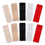 Tugaizi 10 Pieces of Bra Extenders 2 Hooks 3 Rows Elastic Bra Band Hook Strap Soft Bra Lingerie Extension Bra Accessories (Black, White, Red, Beige, Dark Beige), Black, 0.5 Inches