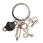 Nurse Keychain Doctor Medical Tool Stethoscope Syringe Face Mask Key Ring Nurse Medical Gift Keychain Souvenir Jewelry, Black, Multicoloured