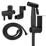 Handheld Bidet Sprayer Set for Toilet Stainless Steel Matte Black Full Pressure & Stainless Steel & Leakproof with Hose Great Water Pressure for Bathing Pets, Personal Hygiene (Black)