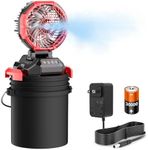 Portable Misting Fan, 30000mAh Rechargeable Battery Powered Floor Cooling Fan with 4 Strong Winds, 4 Spray Mister, Adjustable Base for 10-13in Bucket for Camping, Beach, Patio (No Bucket)- Red