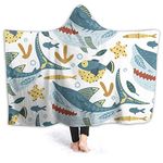 ZHONGKUI Cute Baby Shark Wearable Blanket Ultra Soft Hooded Cloak Flannel Fleece Hooded Throw Blanket Quilt Use - Medium 60x50in for Teens