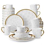 LOVECASA 'Apollo', 32 Piece Dinner Set, Stoneware Dish Set for 8, Kitchen Plates and Bowls Sets, Handmade Dinnerware Set with Gold Trim, Dishwasher Safe, White and Gold