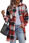 HOTOUCH Red Plaid Jacket Flannel Jacket Plaid Outcoats for Women Loose Long Sleeve Button Down Shacket Shirt 2024 Spring Outerwear Red L