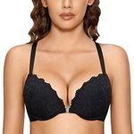 Dobreva Women's Floral Lace Front Closure Padded Push Up Underwire Bra Black 32AA