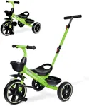 KRIDDO 2-in-1 Toddler Tricycle for Ages 18 Months to 5 Years Old - Extended Push Handle for Effortless Push, Gift Trike for Toddler 3 to 5 Year, Kids Tricycle with Foldable Front Footrest, Green