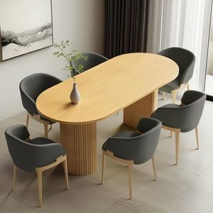 70.8In Dining Table for 6 8 10, Modern Farmhouse Oval Kitchen Table with Wood Pedestal Base, Long Dinner Table for Kitchen, Dining Room, Living Room, Natural