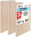 U.S. Art Supply 11" x 14" Birch Wood Paint Pouring Panel Boards, Studio 3/4" Deep Cradle (Pack of 3) - Artist Wooden Wall Canvases - Painting Mixed-Media Craft, Acrylic, Oil, Watercolor, Encaustic