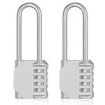 ZHEGE Combination Padlock Long Shackle, Heavy Duty Weatherproof Combination Lock for Gate, Fence, Sheds, Containers, Long Shank Padlock for Gym Locker, School Locker, Toolbox(2 Pack, Silver)