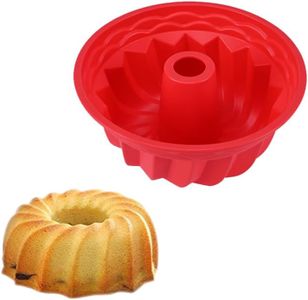 Silicone Baking Cake Mould, Spiral Cake Pans, Silicone Bundts Cake Molds, 9 Inch Non Stick Cake Tin, Fluted Round Cake Pan Silicone Pan, Baking Molds (Red)