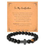 Thank You Godfather Gifts for Godfather Cross Bead Bracelet for Men Godparent Christmas Birthday Gift for Godfather I Love You Gifts for Godfather Natural Stone Bracelet for Men Man