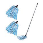 Addis Mega 100% Microfibre AntiBac 3 pcs Handle & Twin Extra Mop Refill Pack, Blue & Metallic, Metallic/Blue, 15.5 x 146 cm