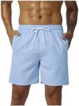 SweatyRocks Men's Drawstring Waist Swim Trunks Solid Bathing Suits Shorts with Pockets Blue Small