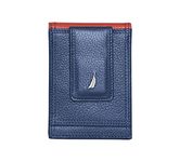 Nautica Men's Genuine Leather Front Pocket RFID Wallet (Available in Smooth or Pebble Grain), Two Tone - Navy/Red, OSFA