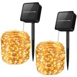 【2 Pack】Criacr Solar String Lights Outdoor Garden, 120 LED 12M/40Ft Waterproof Solar Fairy Lights with 8 Modes, Indoor Outdoor Copper Wire Solar Garden Lights for Tree Patio Garden Party (Warm White)