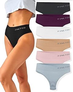 FINETOO 6 Pack High Waisted Thongs for Women, Nylon Spandex Panties Breathable Soft Stretchy Underwear High Rise S-XL, 6 Pack a, Small-Medium