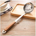 Leeonz 1Pcs Of Stainless Steel Soup Ladle With Wooden Grip, Large Kitchen Utensil Spoon, Punch Bowl And Soup Pan Ladle, 33.5 Centimeters