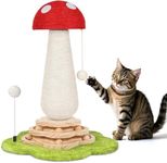 Mushroom Cat Scratching Post Cat Tree, Cute Cat Scratcher Tower with Interactive Ball Two-Layer Track Spring Ball Toys, Mushroom Scratch Post Cat Sisal Scratcher with Catnip for Indoor Cats