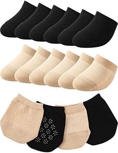 12 Pairs Women Toe Topper Socks Toe Liner Half Seamless Socks No Show Low Cut Socks Half Toe Liner Socks for Women Girls, Black, Skin Color, Large