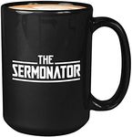 Pastor Coffee Mug - The Sermonator - Funny Unique Christian Priest Church Bible God Religion Religious Sermon Appreciation 15oz Black