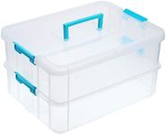 SUMNACON 2-Tier Stackable Craft Storage Box Plastic Adjustable Storage Containers with Carry Handle Transparent Containers Organiser for Art & Craft Toys, Sewing Accessories, Blue