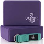 URBNFit Yoga Blocks 2 Pack - Sturdy Foam Yoga Block Set with Strap for Exercise, Pilates Workout, Stretching, Meditation, Stability - High Density Non Slip Brick, Fitness Accessories