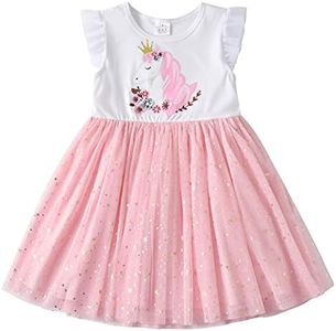 VIKITA Vestido Patrón de Mariposa Unicornio Algodón Tulle Tutu Manga Corta Niñas Sh4785 5-6años=116cm