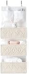 Mkono Macrame Over The Door Organizer Boho Decor Hanging Nursery Storage with 3 Large Woven Pockets, Back of Door Organizer for Bedroom Bathroom Closet Pantry Dorm, Ivory, Gifts for Mother, Girls