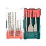 9Pcs Rotary Hammer Drill Bits and Chisel Set - SDS-Plus Carbide-Tipped Drill Bits and Chisels with Storage Case - Tools for Concrete Brick Stone and Other Masonry Construction Materials