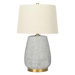 Creative Co-Op Glaze Ceramic Natural Linen Shade Table Lamp, Blue Textured Round