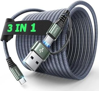AINOPE USB C Cable 16FT Type C Charger Fast Charging 60W Cable Sturdy Nylon Braided 3.1A USB A/C to USB-C Cable for iPhone 15 Pro Max iPad Pro/AIR/Mini 6 MacBook Galaxy S24 Ultra, Grey